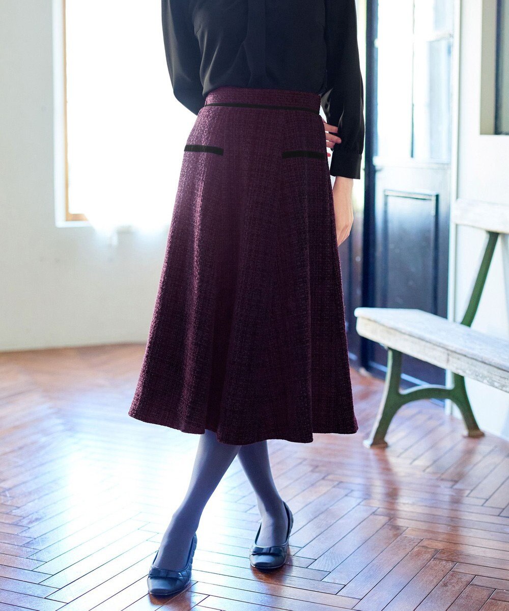 Tiaclasse L ベロアラインツイードスカート 
