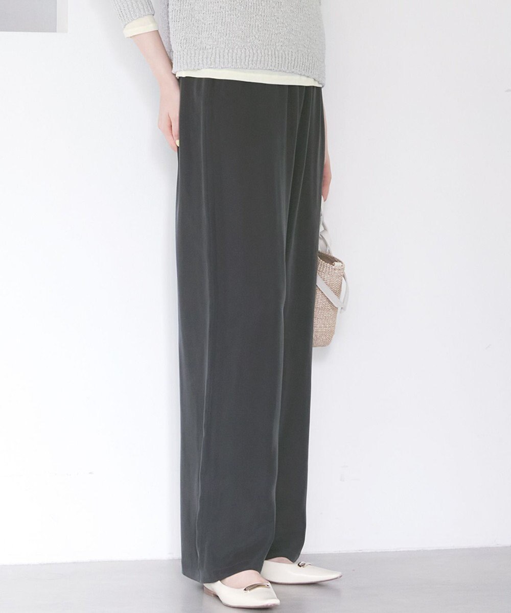 23区 L 【SLOW/一部店舗限定】キュプラフィブリルクロス サイドライン ワイドパンツ 