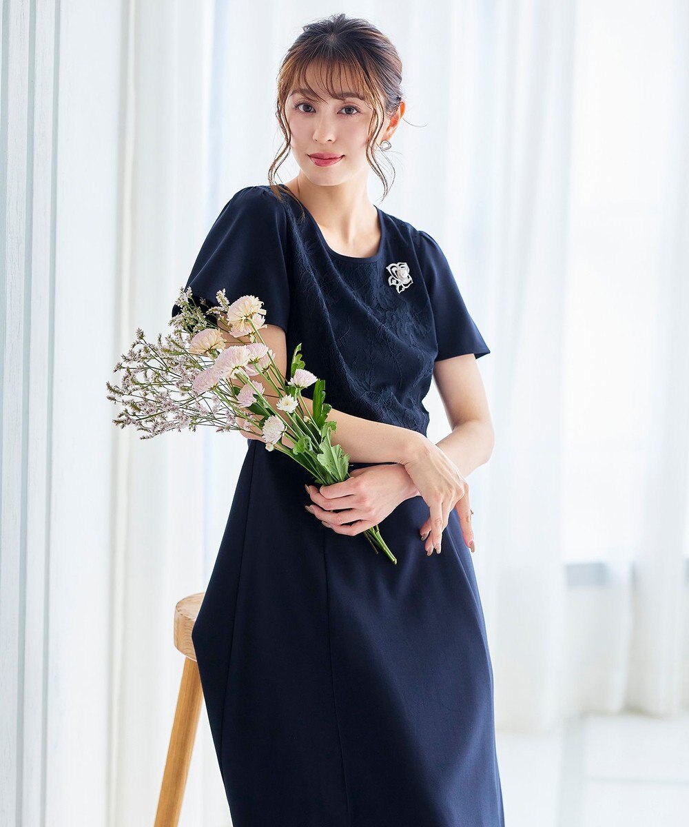 Tiaclasse 【洗える】フレアスリーブレースコンビワンピース 