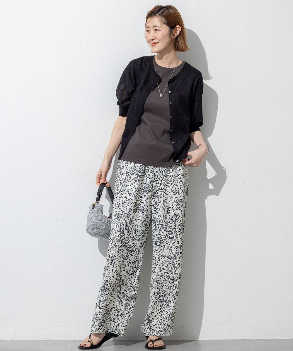 23区 【前後着用可能/洗える】シャイニーシアー 5分袖 カーディガン 