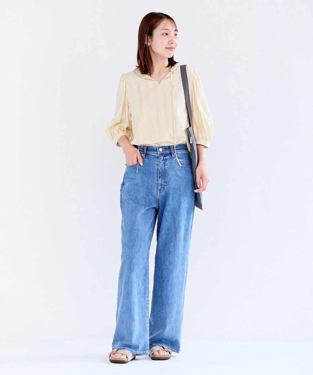 UNFILO ストライプレース 2WAY パフスリーブブラウス 