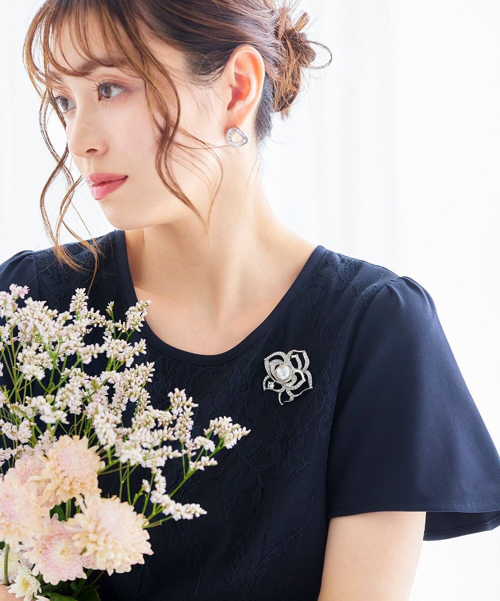 Tiaclasse L 【洗える】フレアスリーブレースコンビワンピース 