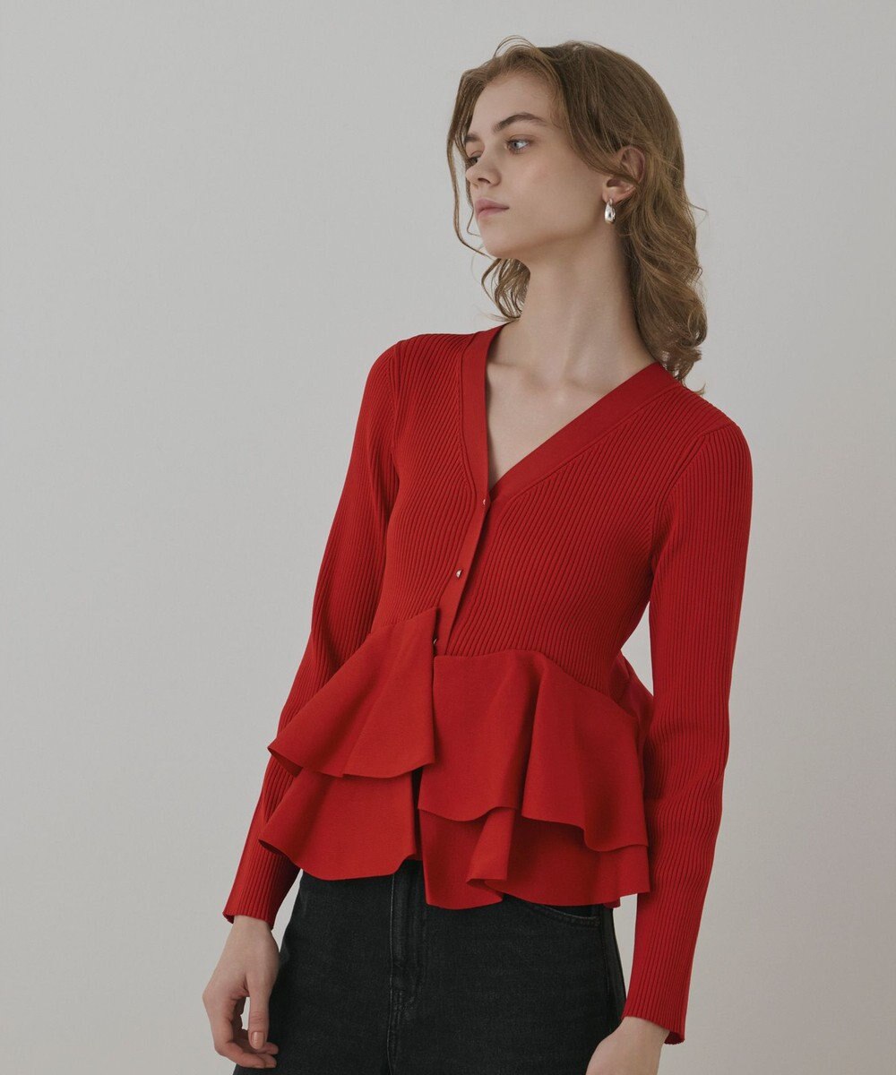 GRACE CONTINENTAL ペプラムニットカーディガン 