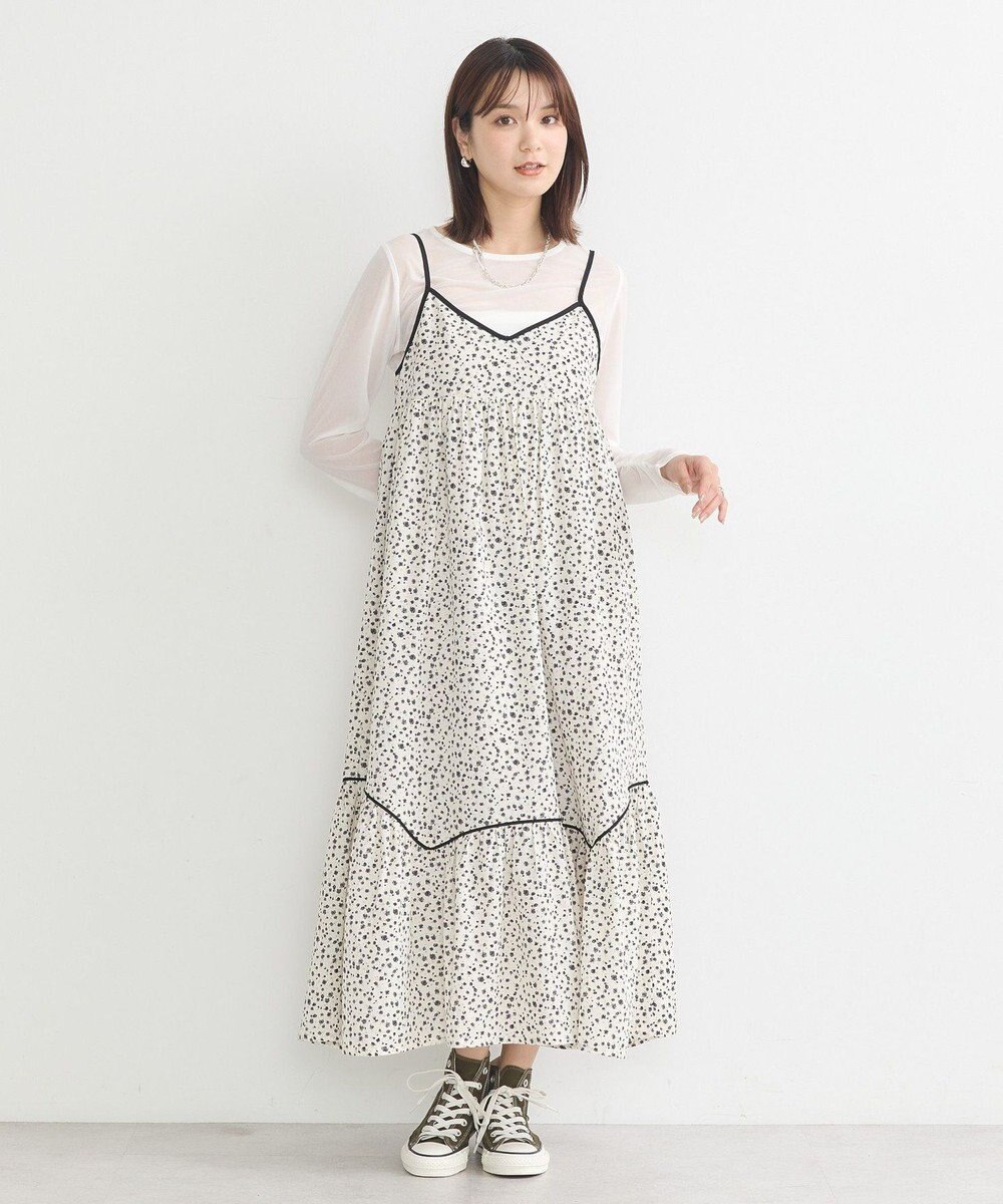 earth music&ecology 切替パイピングフラワーキャミワンピース 