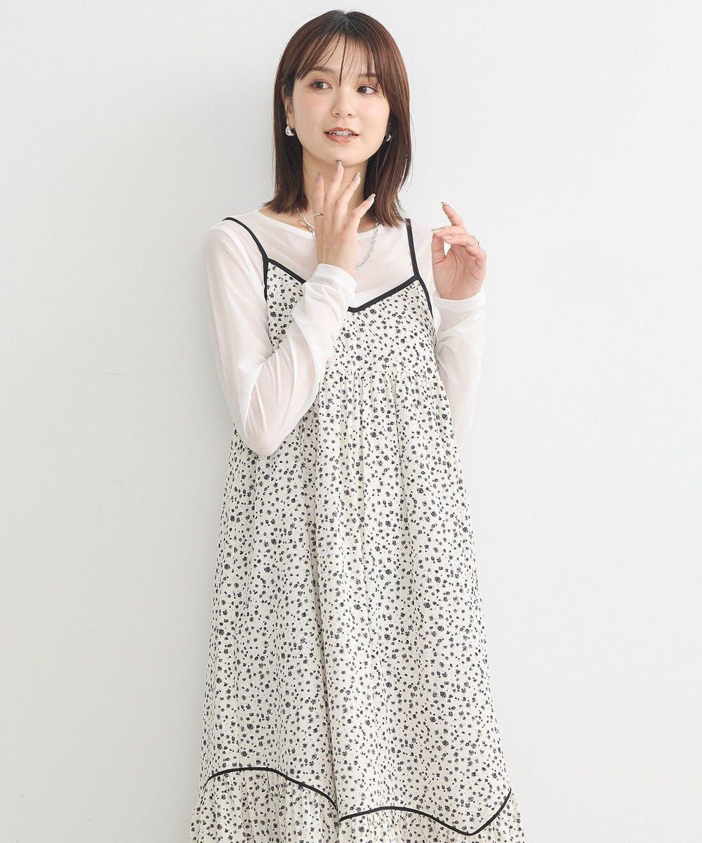 earth music&ecology 切替パイピングフラワーキャミワンピース 