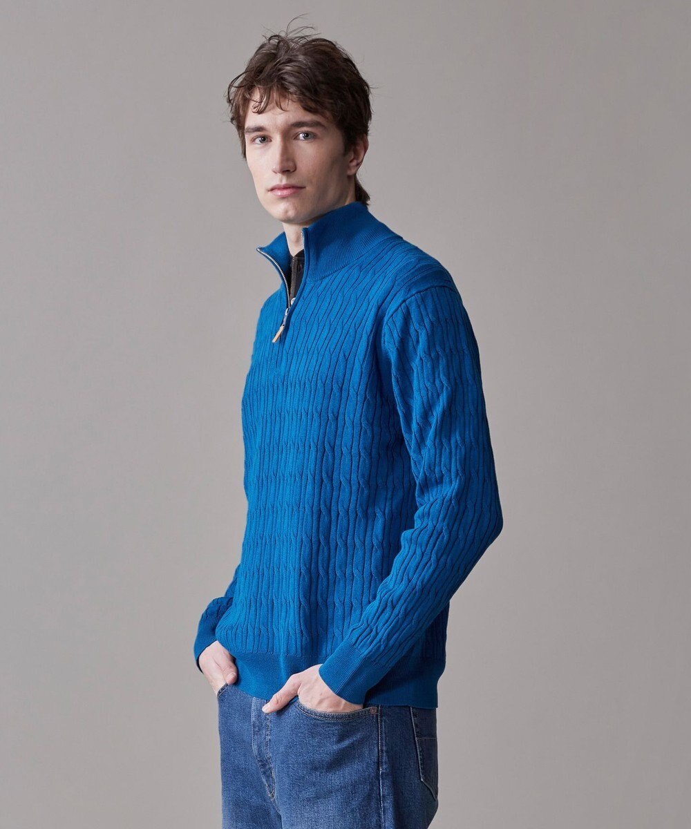 J.PRESS MEN ギマコットン ケーブルハーフジップ ニット 