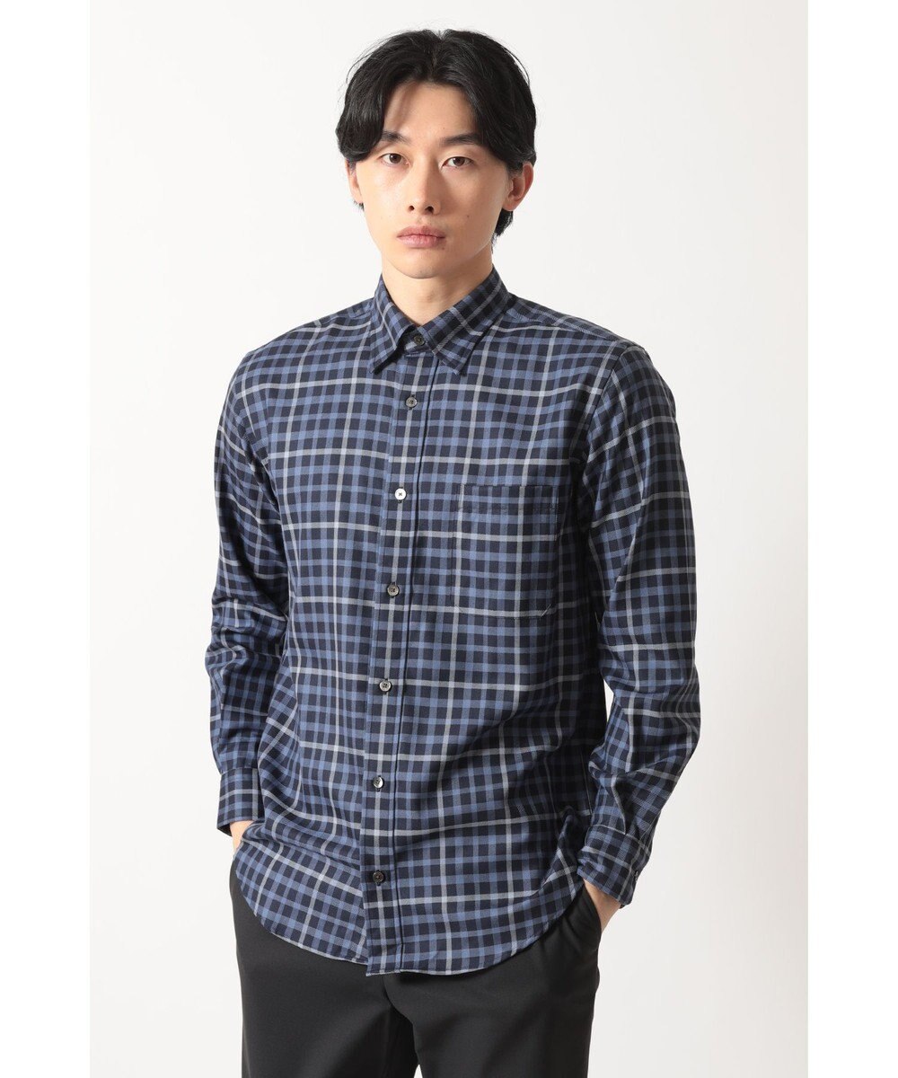 DAKS ウールチェック 隠しボタンダウンシャツ 