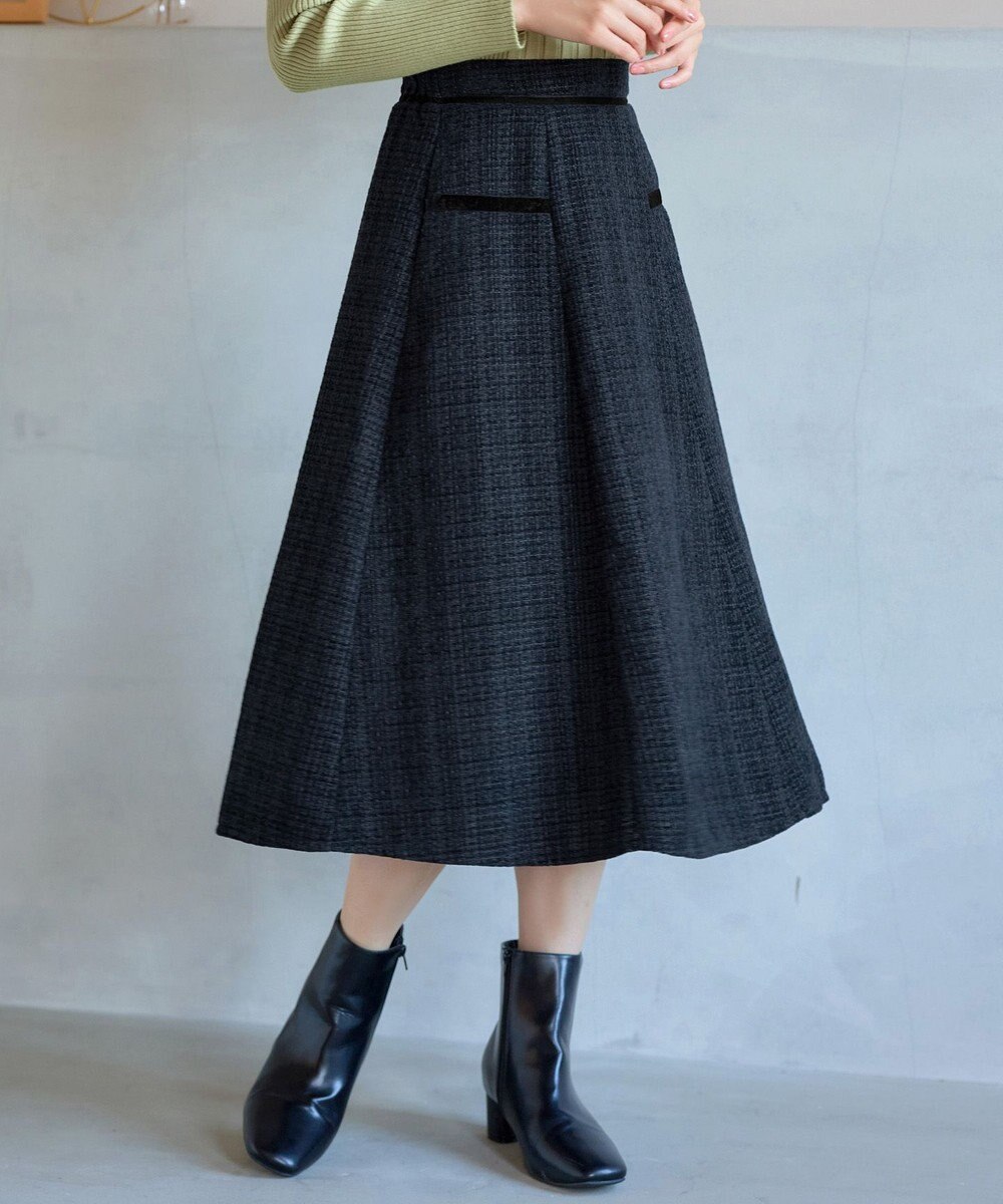 Tiaclasse L ベロアラインツイードスカート 