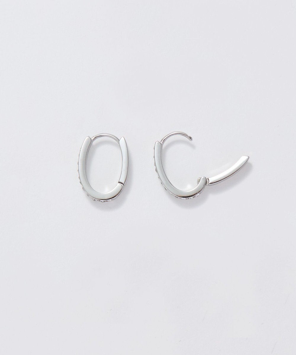 Phoebe 【金属アレルギー対応】ワンタッチライナーオーバルビジューフープピアス　シルバー 