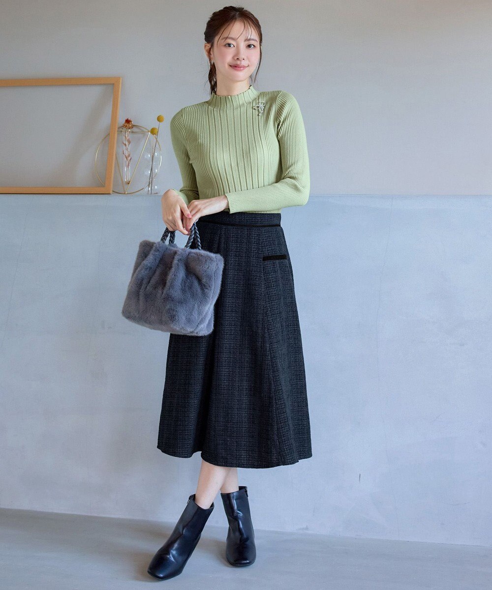 Tiaclasse L ベロアラインツイードスカート 