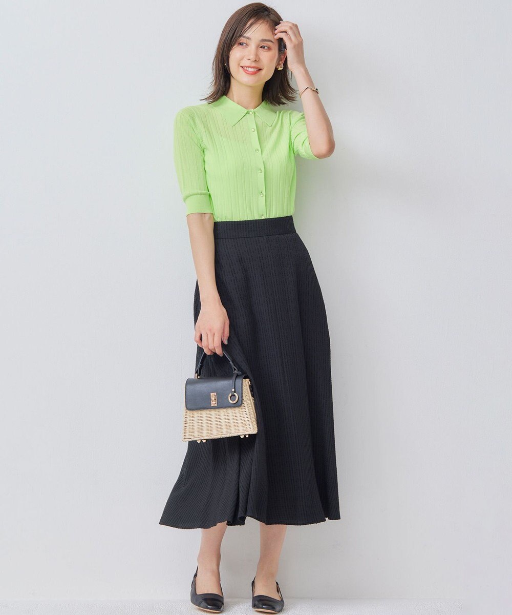 組曲 L 【WEB限定カラーあり】衿付きシアーニットポロ 