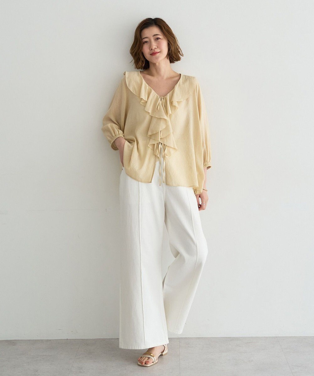 YECCA VECCA ラッフルリボンシアーブラウス 