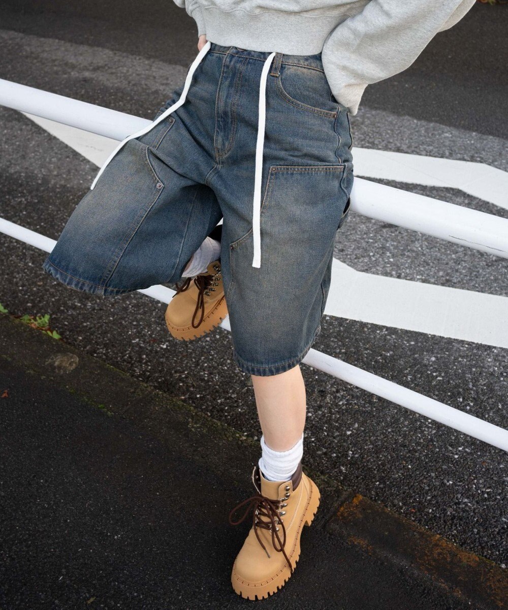 WEGO ウエストドロストダブルニーバギーハーフパンツ 