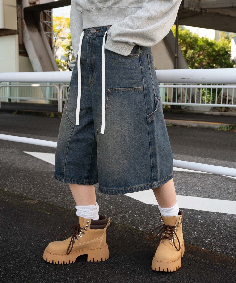 WEGO ウエストドロストダブルニーバギーハーフパンツ 