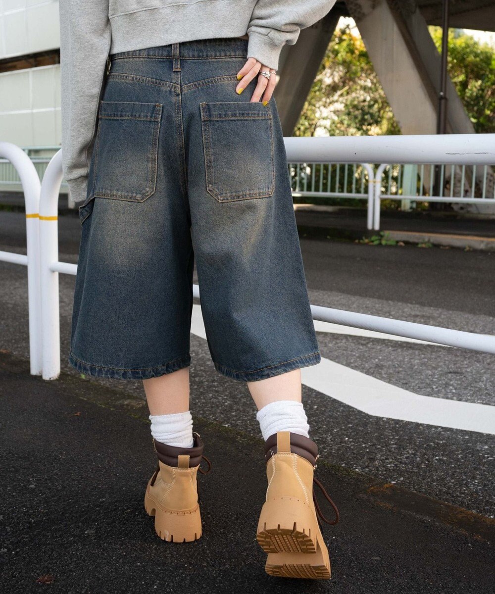 WEGO ウエストドロストダブルニーバギーハーフパンツ 