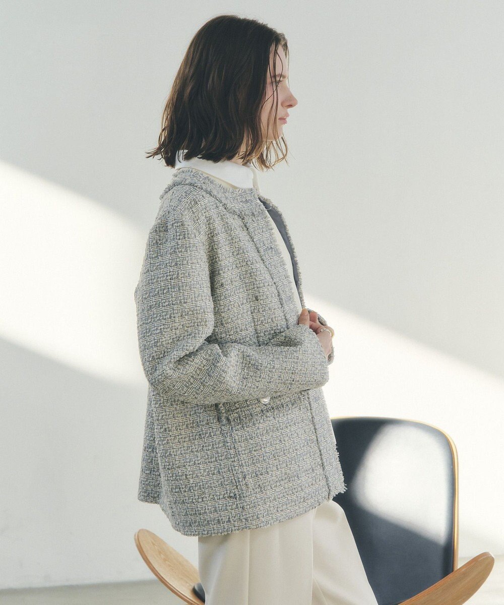 YECCA VECCA ノーカラーツイードジャケット 
