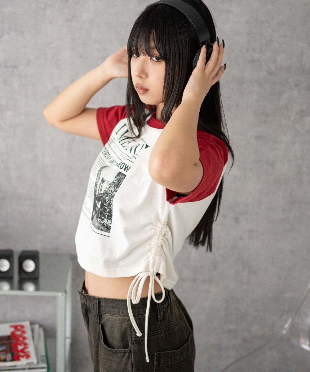 WEGO グラフィックショートサイドリボンドロストT 