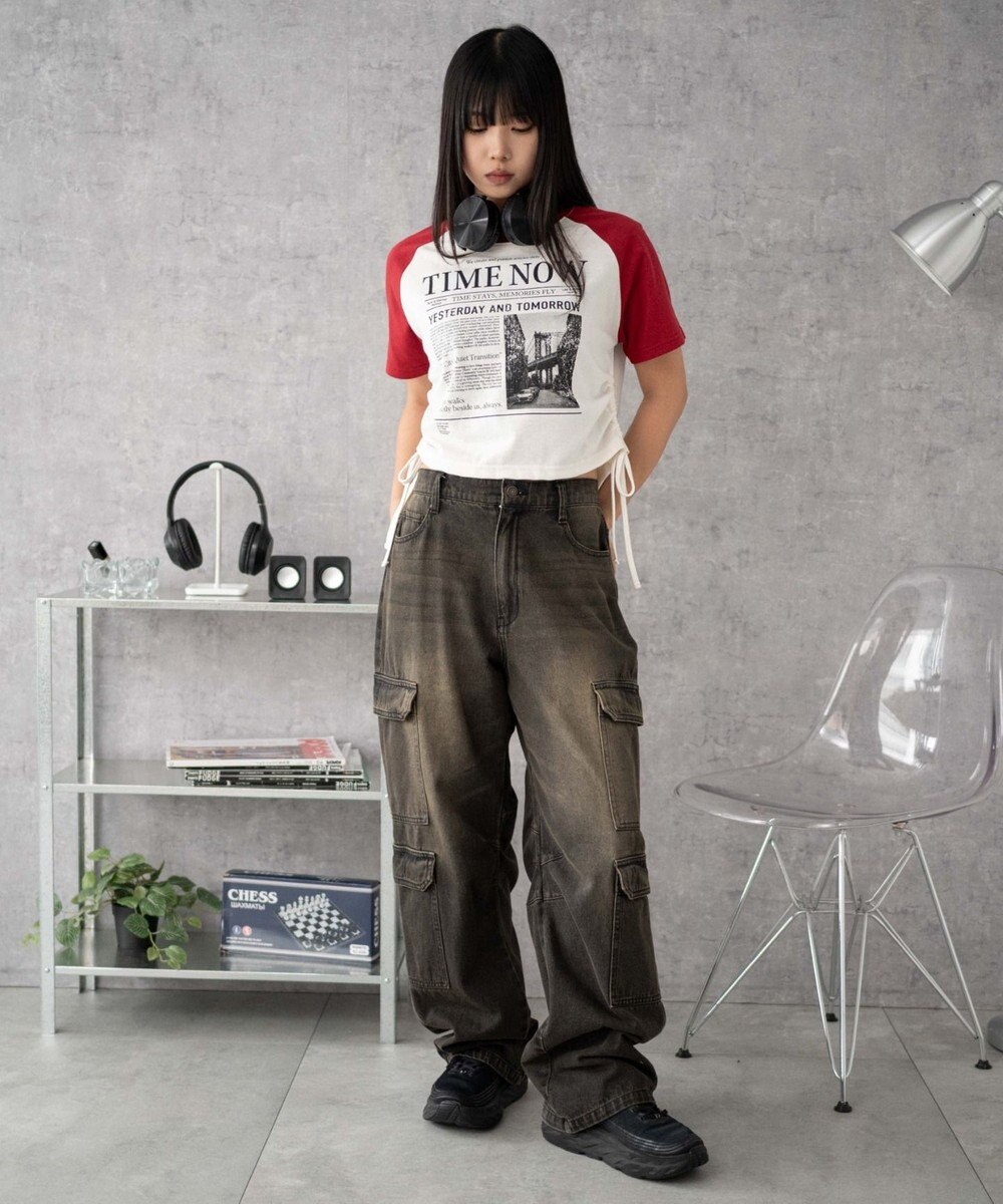 WEGO グラフィックショートサイドリボンドロストT 