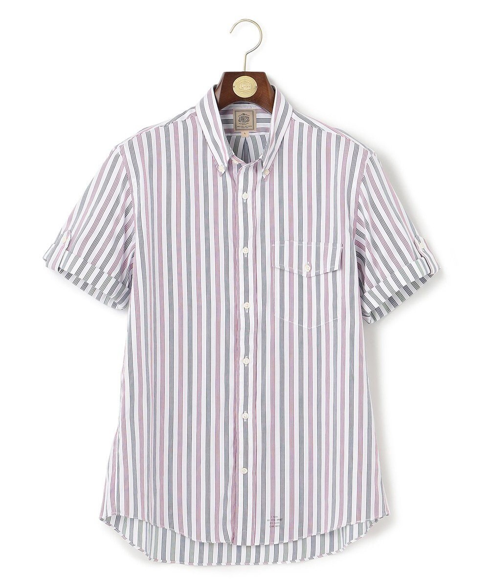 J.PRESS MEN オーガニックコットンダブルチューブマルチストライプシャツ 