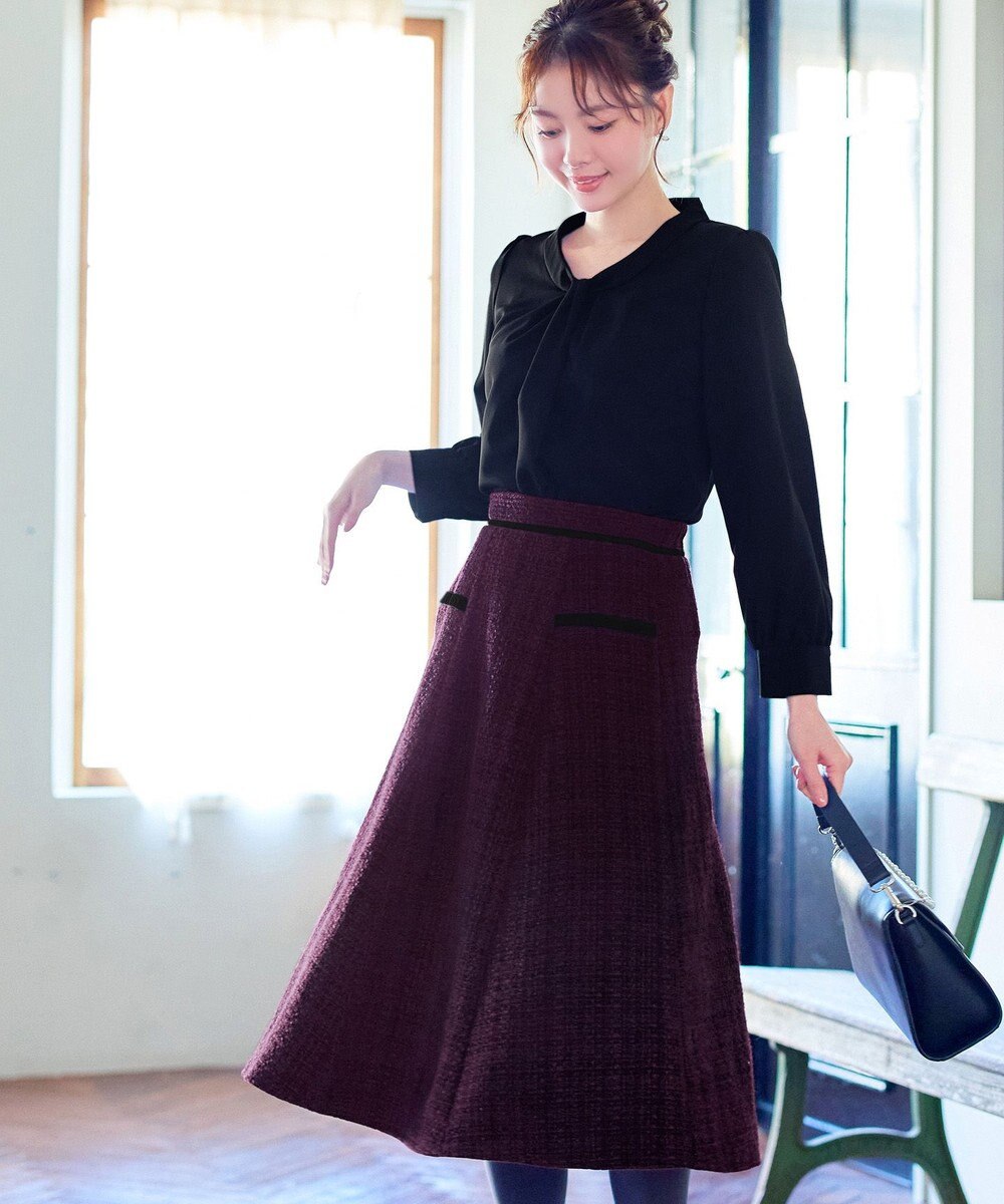 Tiaclasse L ベロアラインツイードスカート 