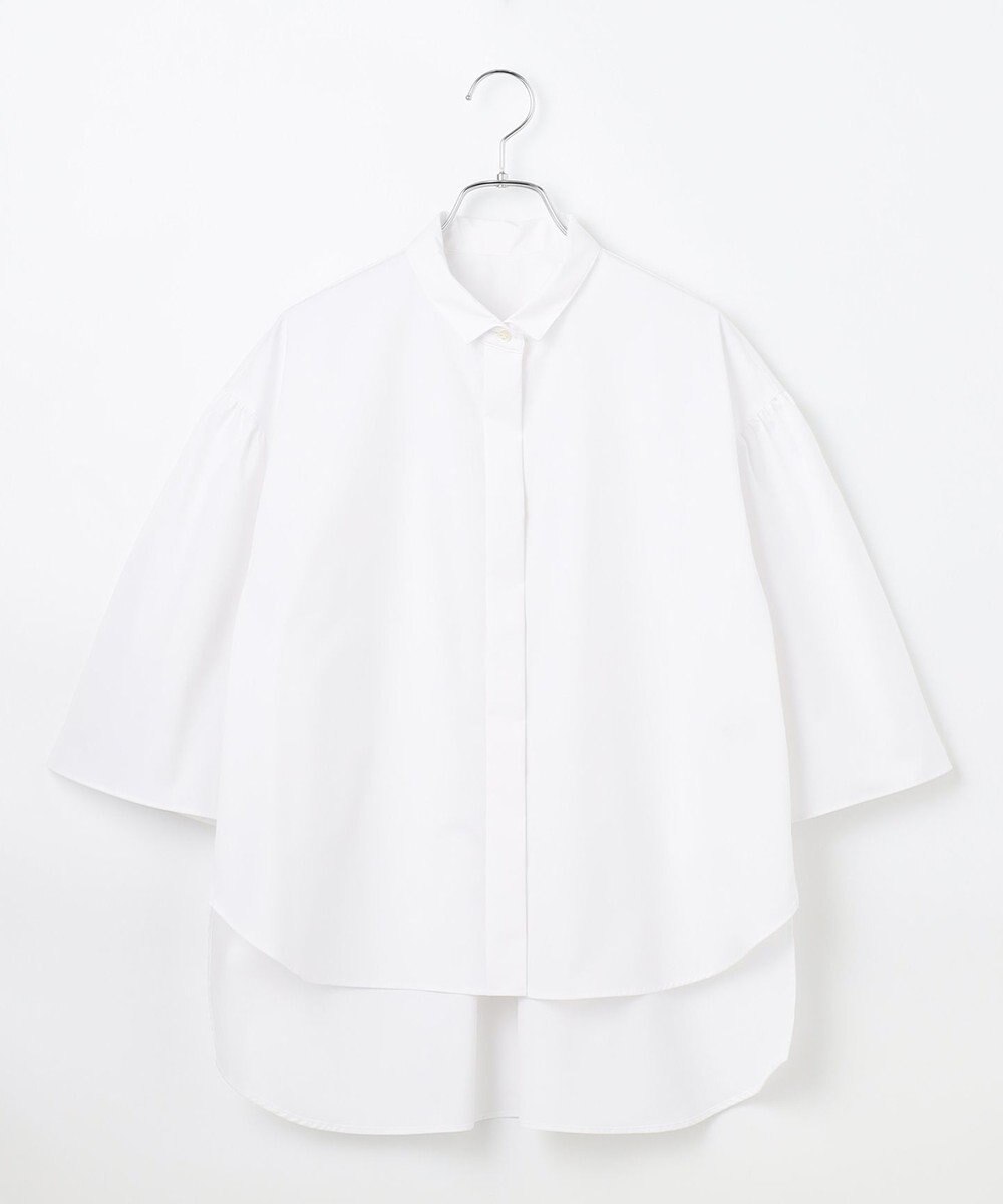 #Newans 【洗濯機可能/シワになりにくい】〈お尻・太ももをカバー〉フレアスリーブイタリアンカラーシャツ 