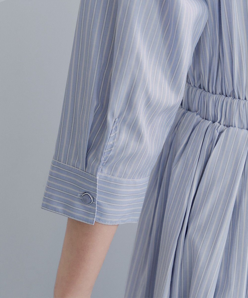 Tiaclasse 【洗える】ベルト付きストライプワンピース 