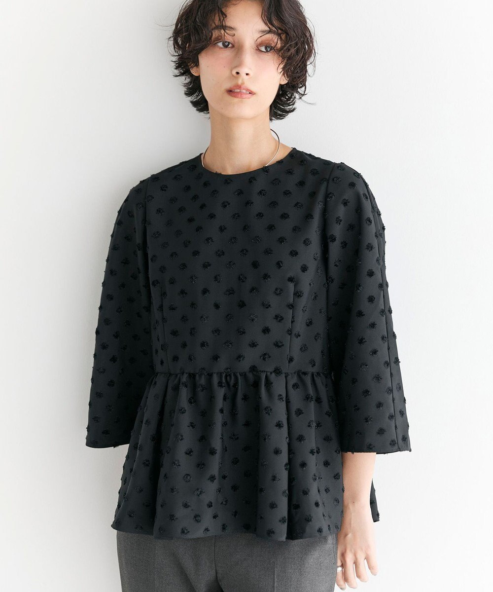 #Newans 【洗濯機可】ジャガ―ドドットペプラムブラウス 