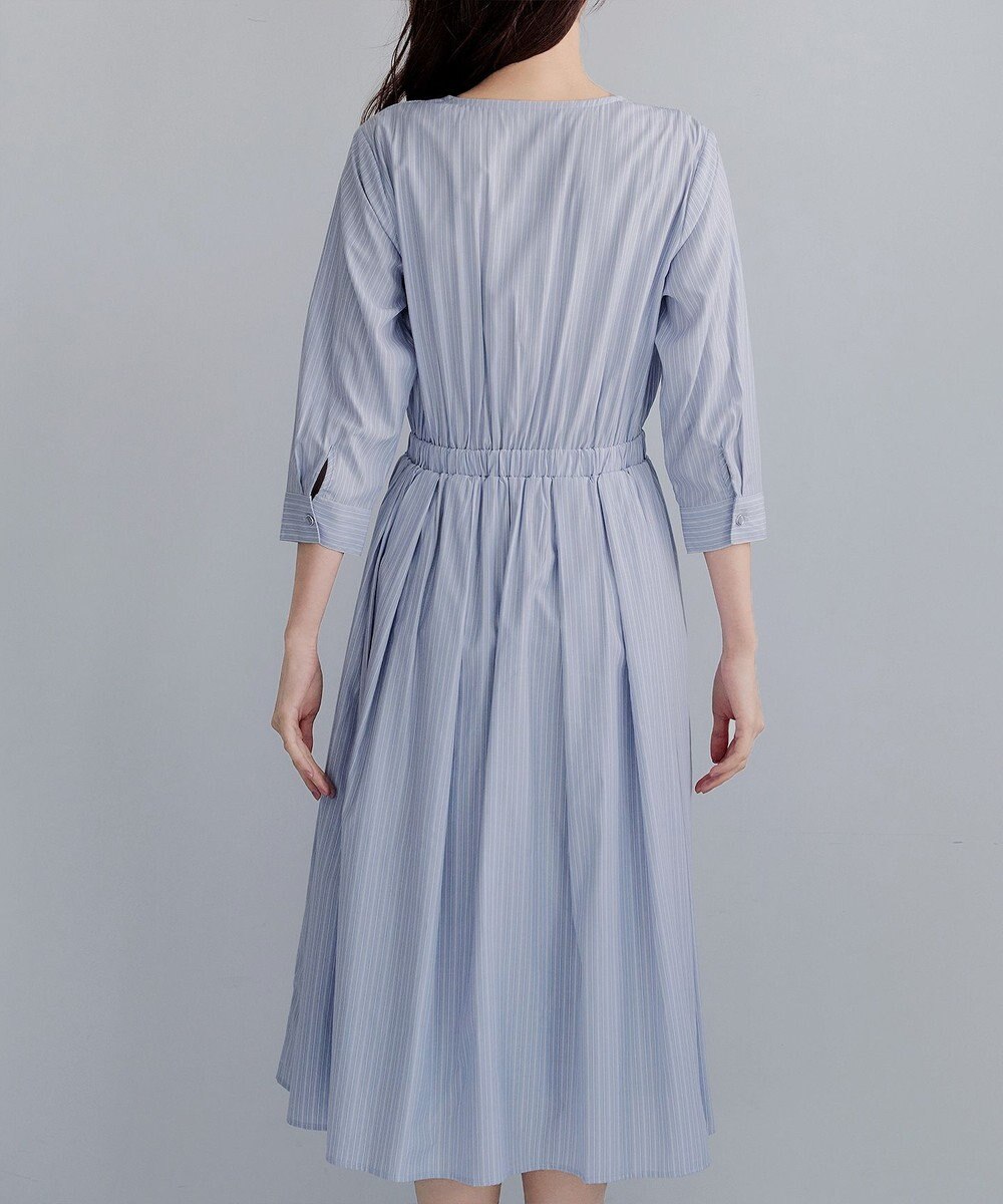 Tiaclasse L 【洗える】ベルト付きストライプワンピース 
