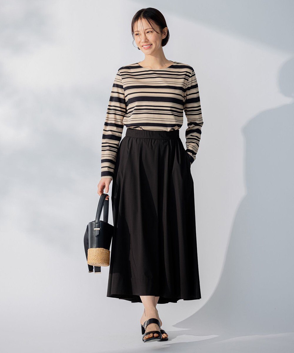 自由区 【洗える】コットンポンチボーダー クルーネック カットソー 