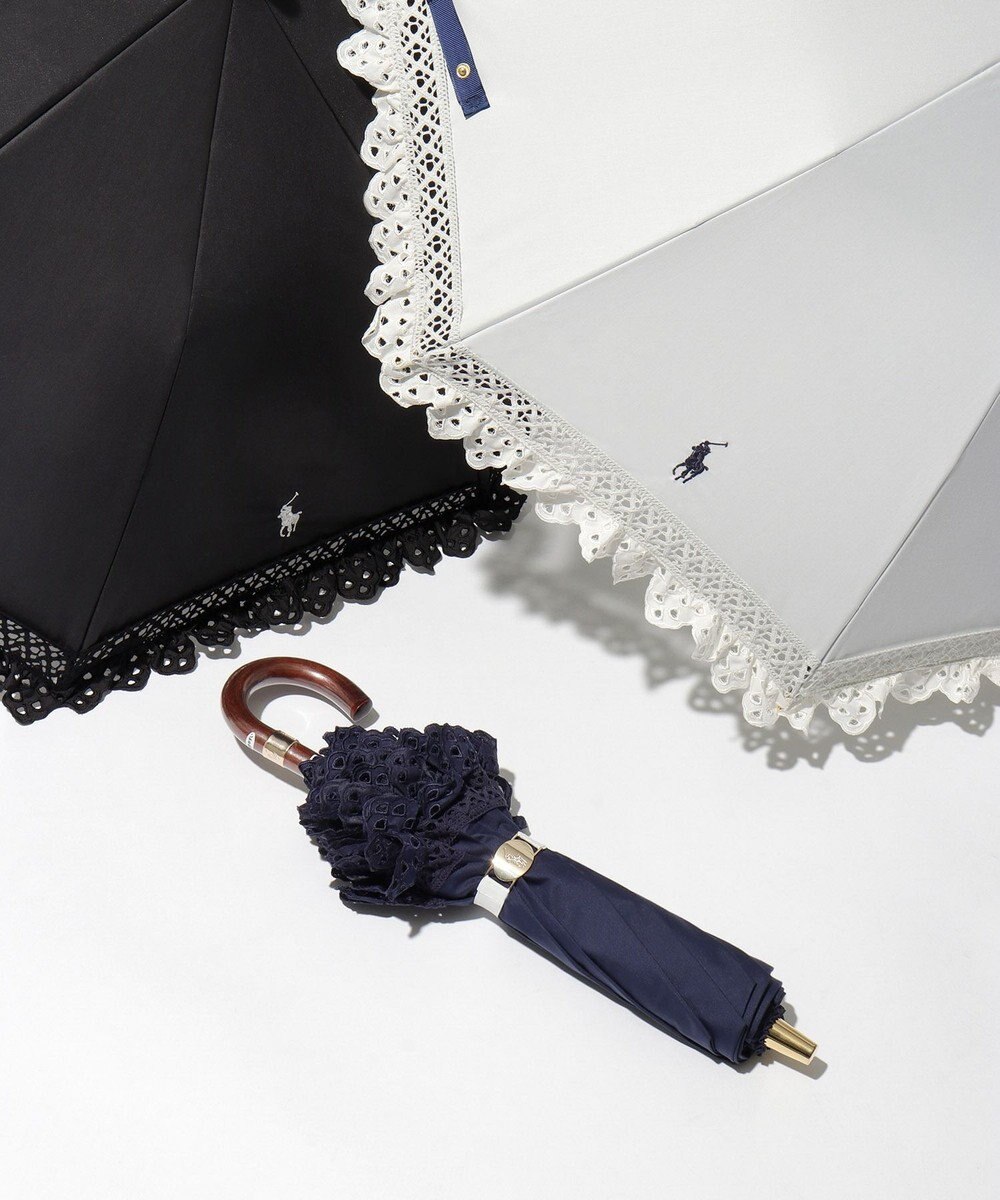 MOONBAT 【遮光/晴雨兼用日傘】POLO RALPH LAUREN（ポロラルフローレン） 折りたたみ日傘 エンブフリル 遮熱 UV 