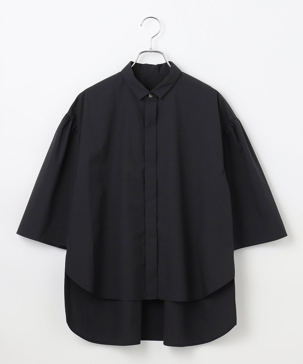 #Newans 【洗濯機可能/シワになりにくい】〈お尻・太ももをカバー〉フレアスリーブイタリアンカラーシャツ 