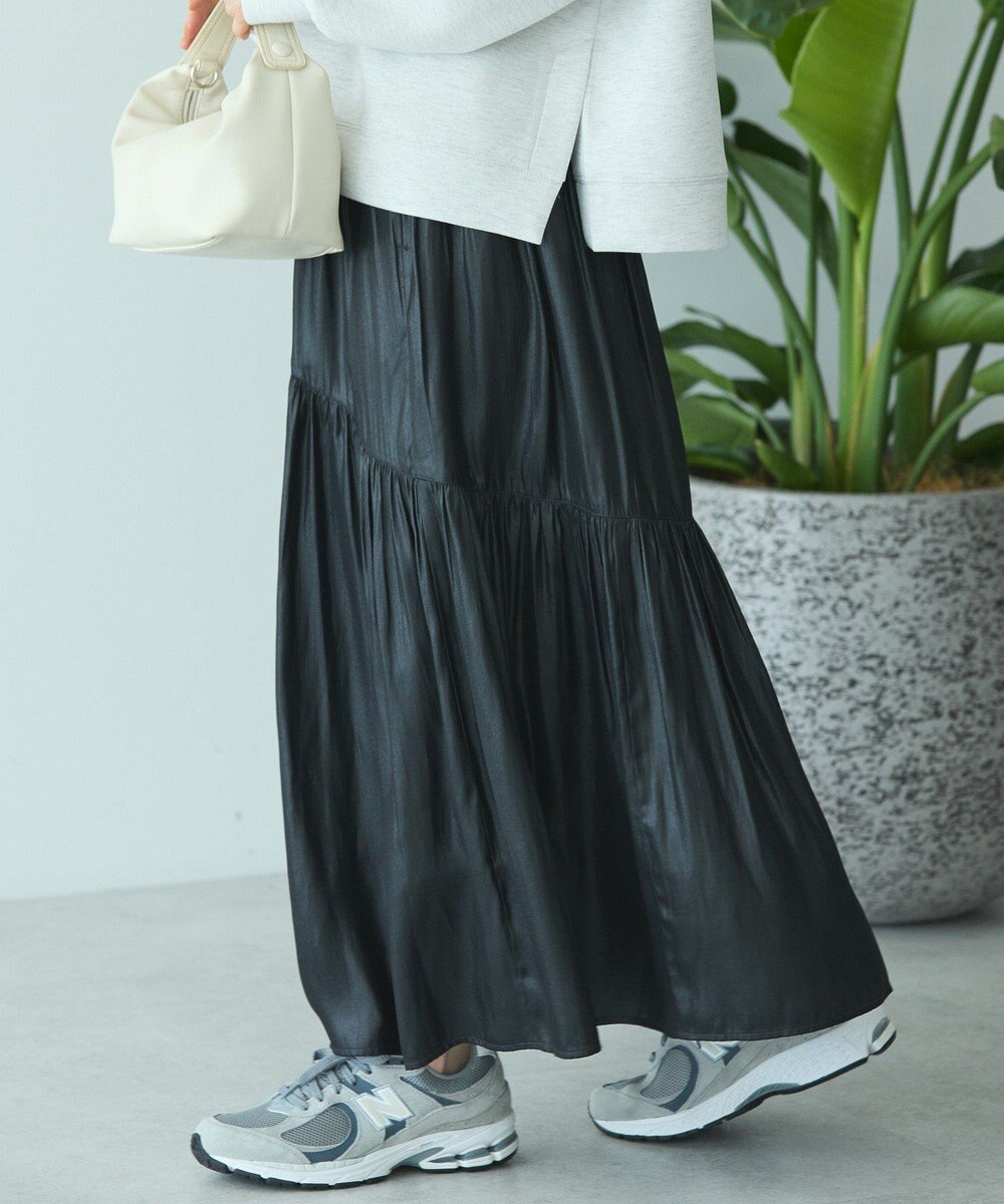 AMERICAN HOLIC 【選べる丈】チンツ加工ティアードスカート 