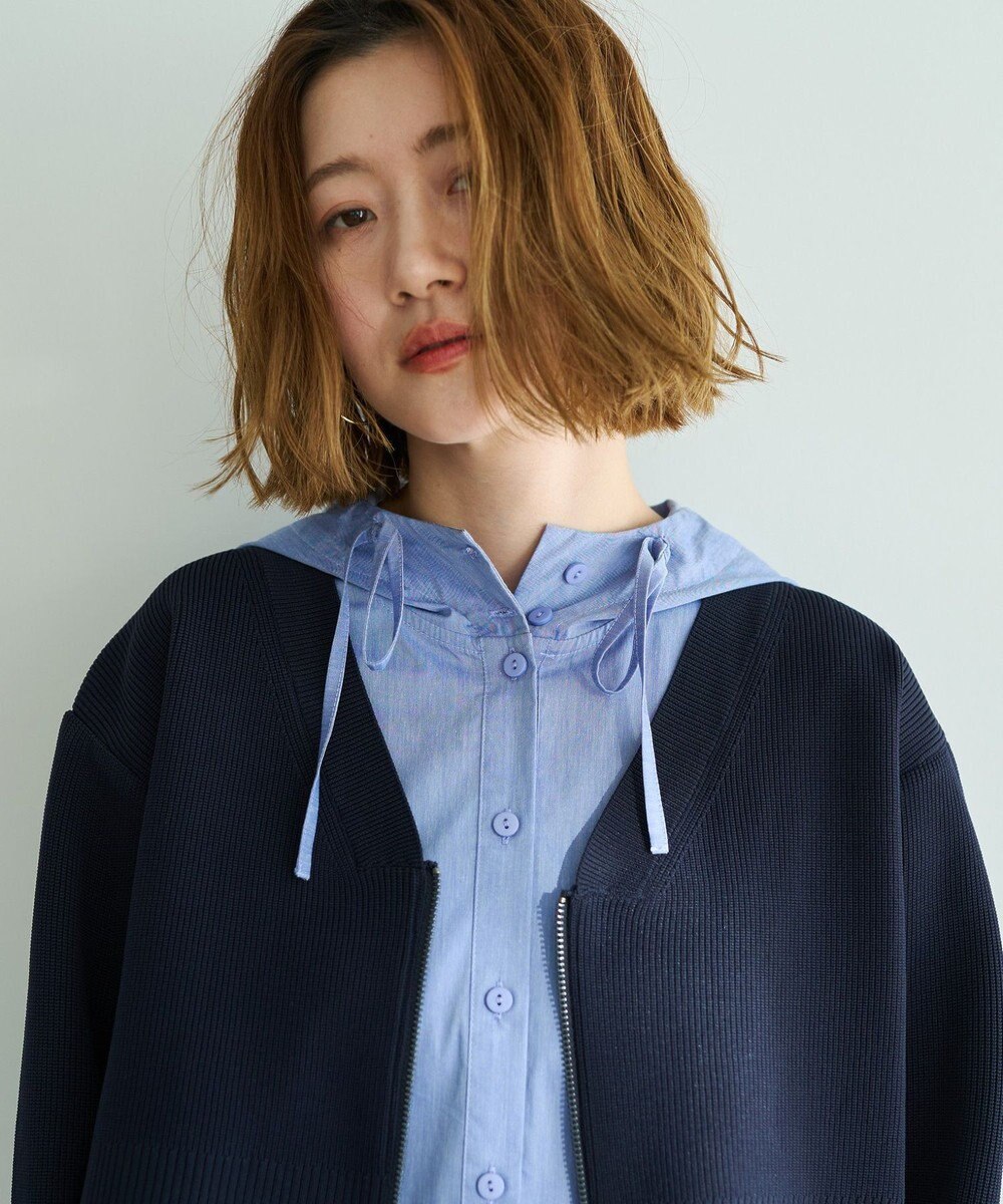 YECCA VECCA ZIPニットレイヤードフーディーシャツ 