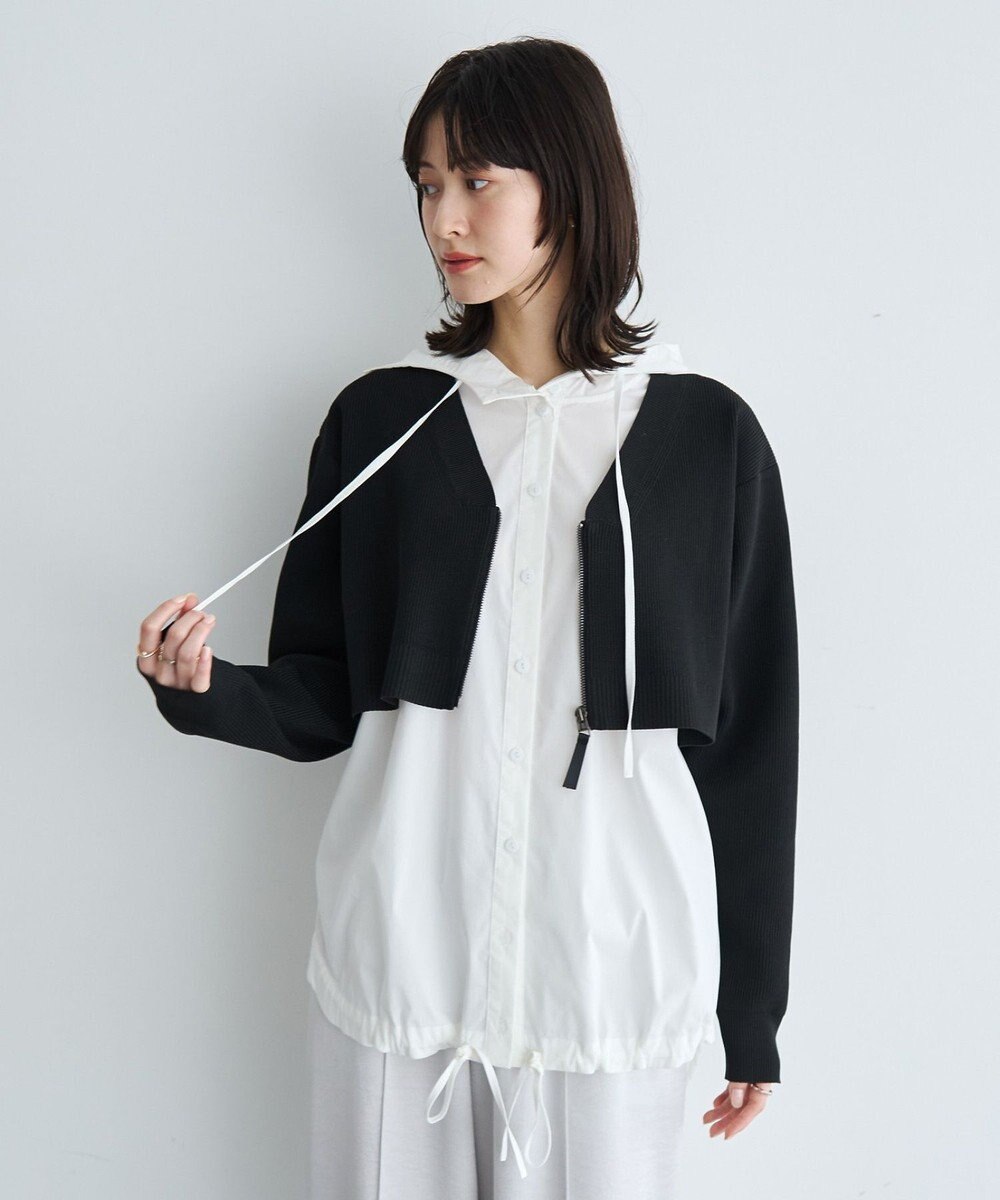 YECCA VECCA ZIPニットレイヤードフーディーシャツ 