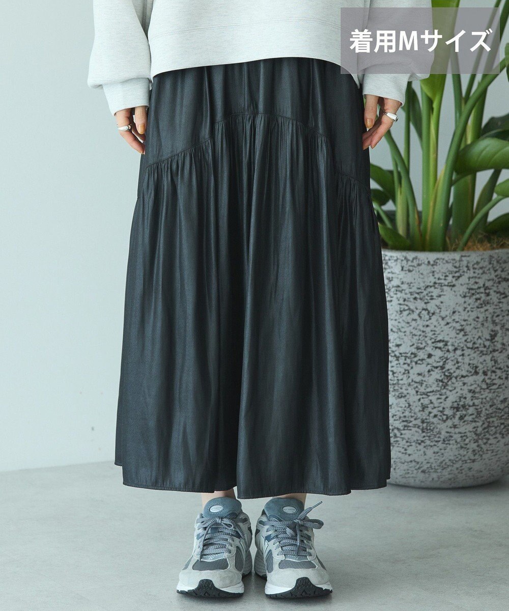 AMERICAN HOLIC 【選べる丈】チンツ加工ティアードスカート 