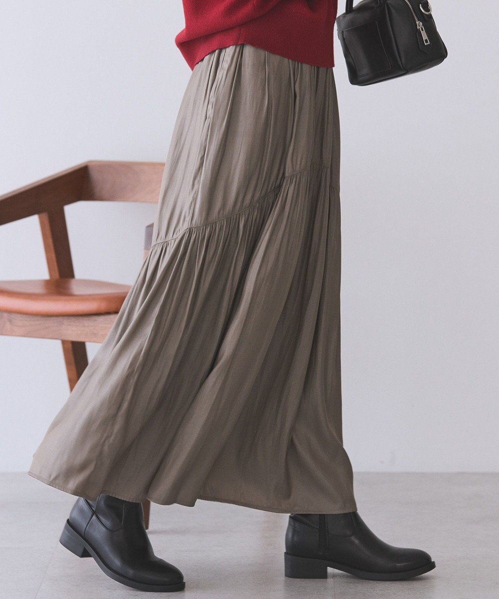 AMERICAN HOLIC 【選べる丈】チンツ加工ティアードスカート 