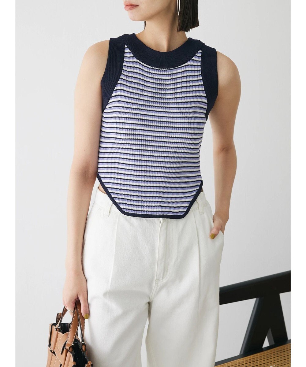 Green Parks デザインヘム配色ニットタンクトップ 