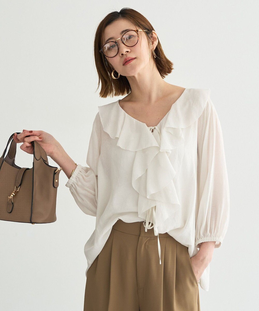 YECCA VECCA ラッフルリボンシアーブラウス 