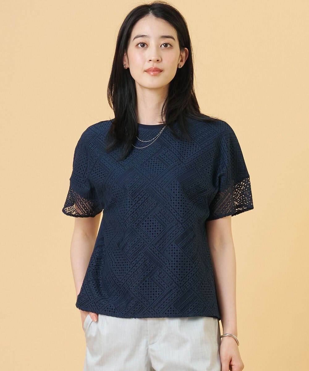 J.PRESS LADIES S 【一枚で着映え・シーンレスに活躍】タイルライクレース クルーネック カットソー 
