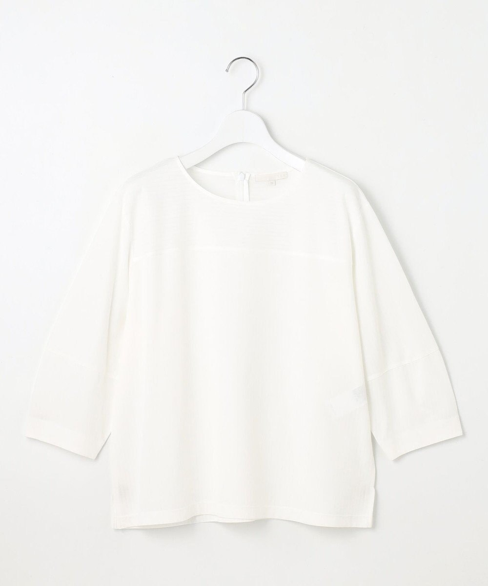 自由区 L 【接触冷感・UVカット・洗える】ストライプコットンハイゲージフォルムスリーブ カットソー 