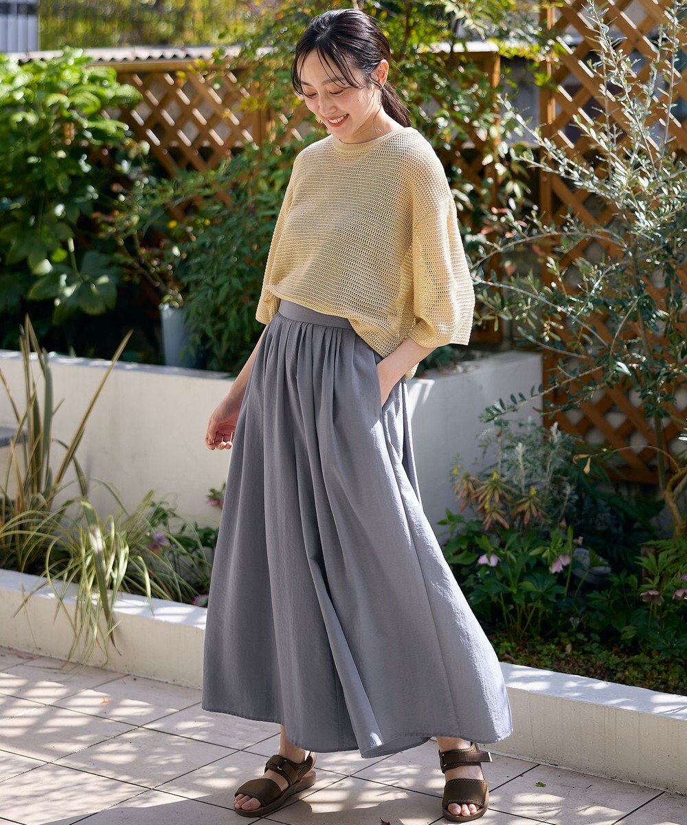 ANY L 【洗濯機可/ウエストゴム/UVケア】スパンボイル撥水スカートパンツ 