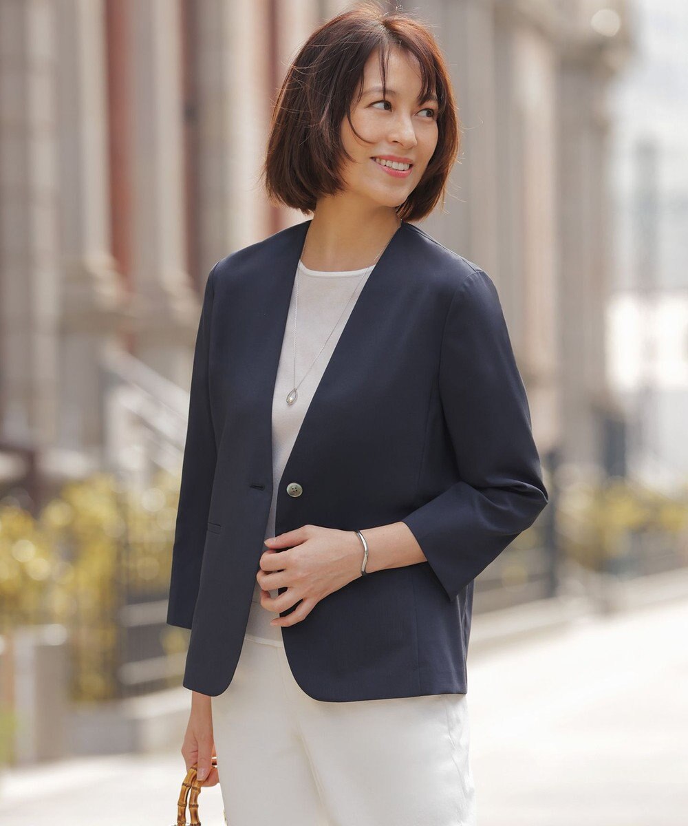 J.PRESS LADIES 【セットアップ対応】ファンマートロストレッチ ノーカラー ジャケット 