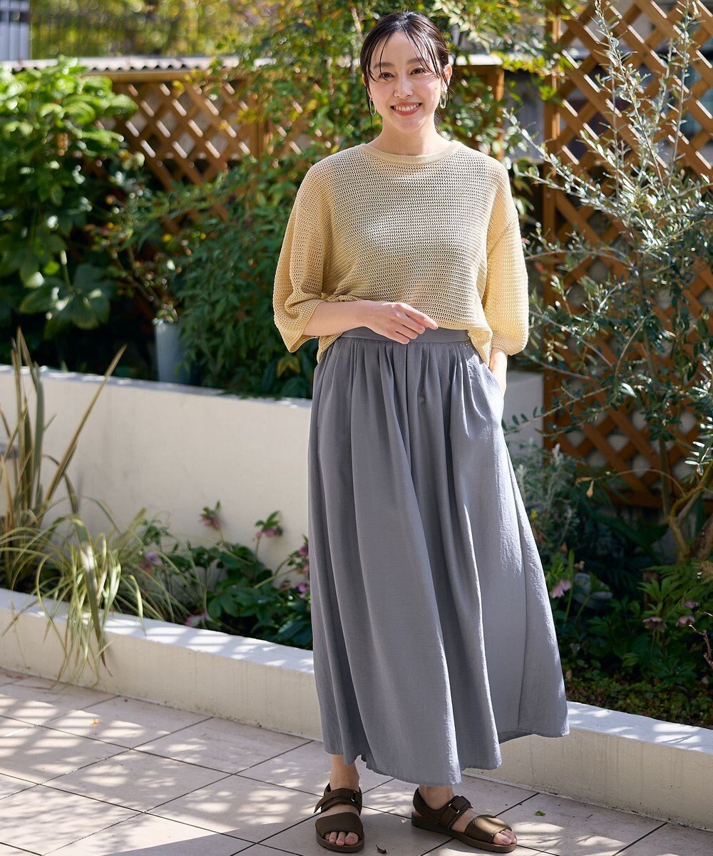 ANY L 【洗濯機可/ウエストゴム/UVケア】スパンボイル撥水スカートパンツ 