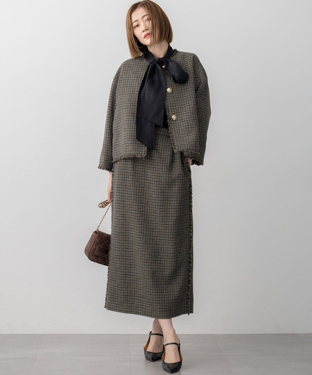 23区 S ツイーディーカラーミックス ノーカラー ジャケット 