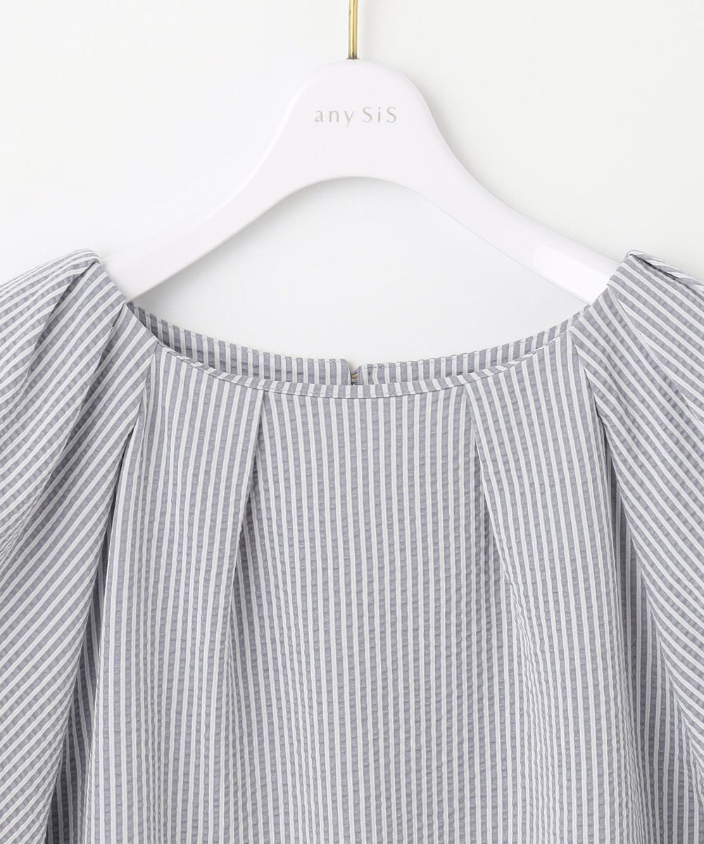 ANY SIS L 【洗える】ランタンスリーブサッカー ブラウス 