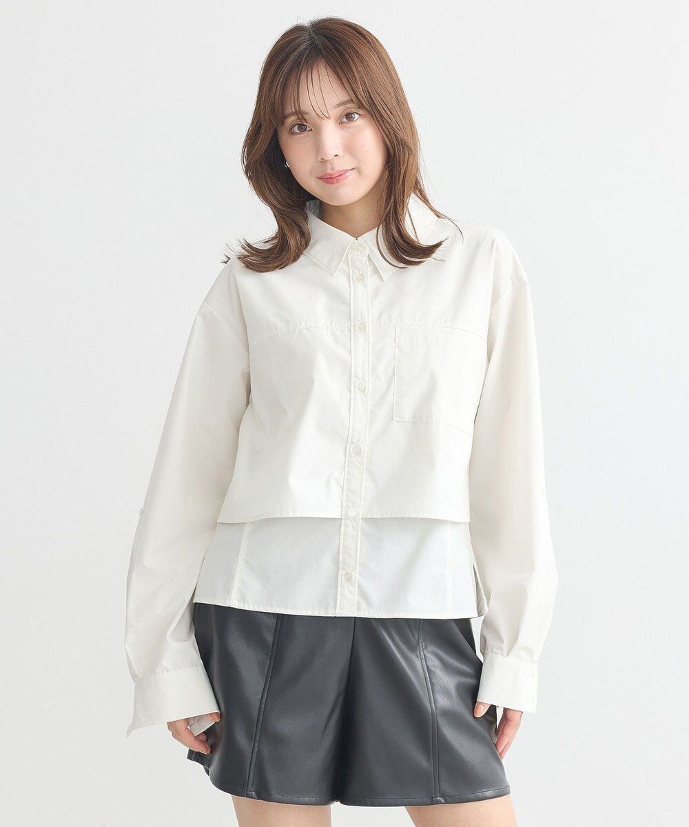 earth music&ecology ロールアップスリーブボクシーシャツ 