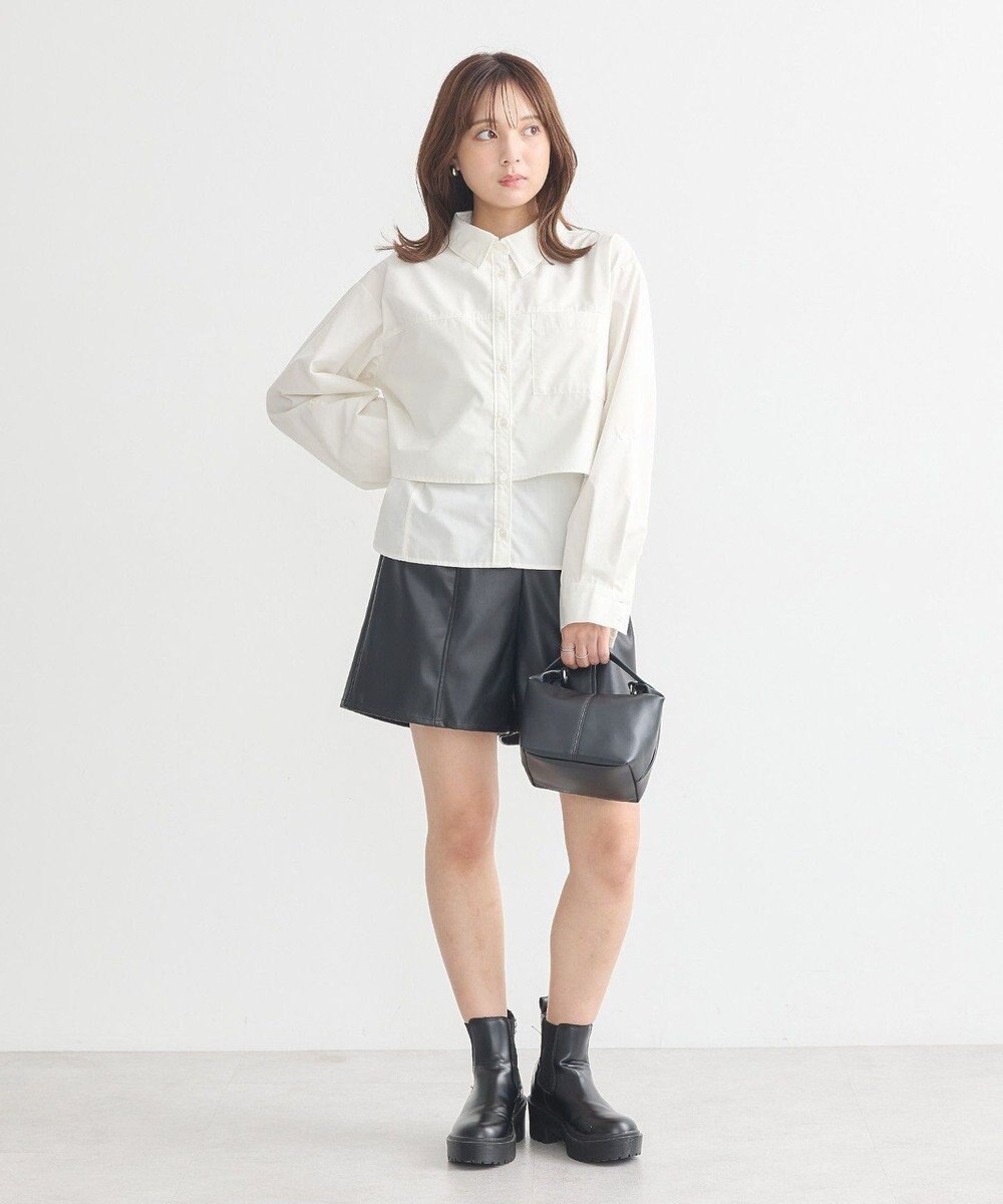 earth music&ecology ロールアップスリーブボクシーシャツ 