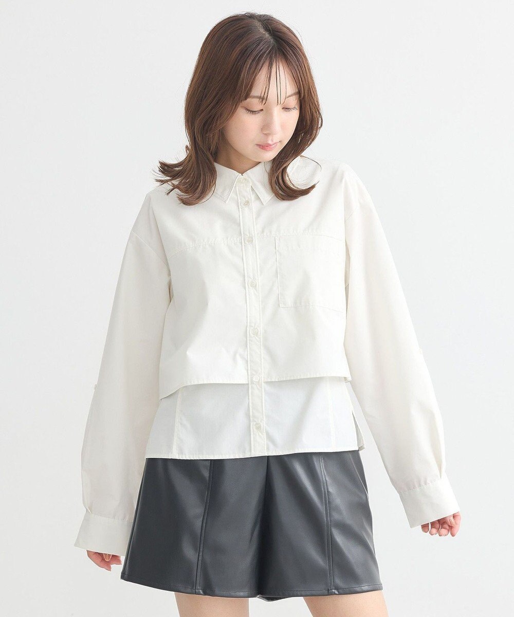 earth music&ecology ロールアップスリーブボクシーシャツ 