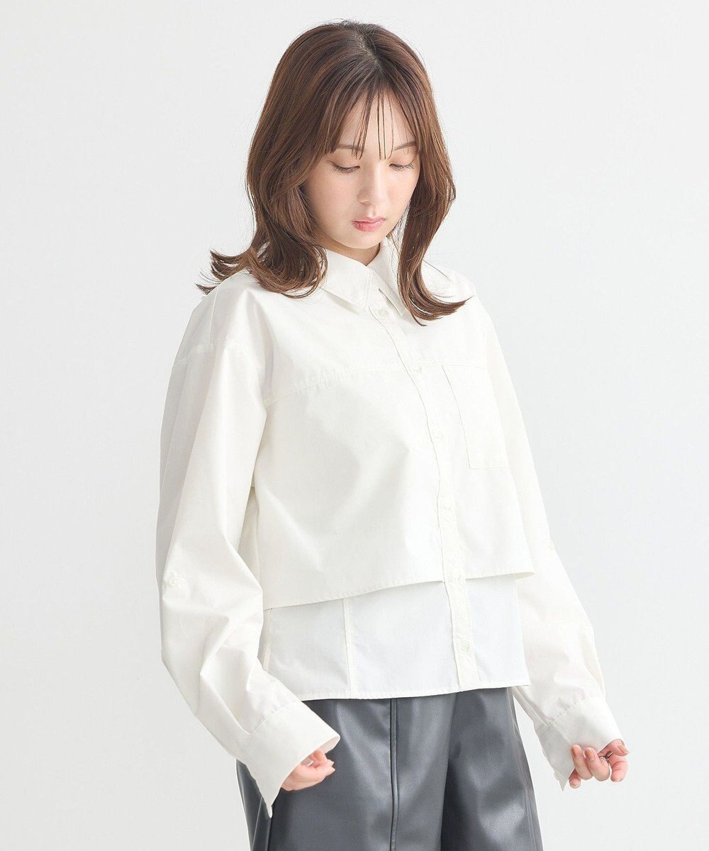 earth music&ecology ロールアップスリーブボクシーシャツ 