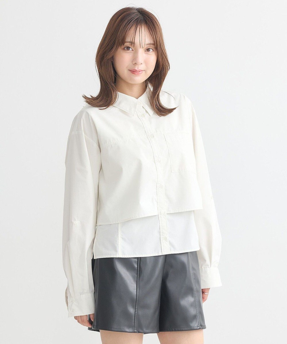 earth music&ecology ロールアップスリーブボクシーシャツ 